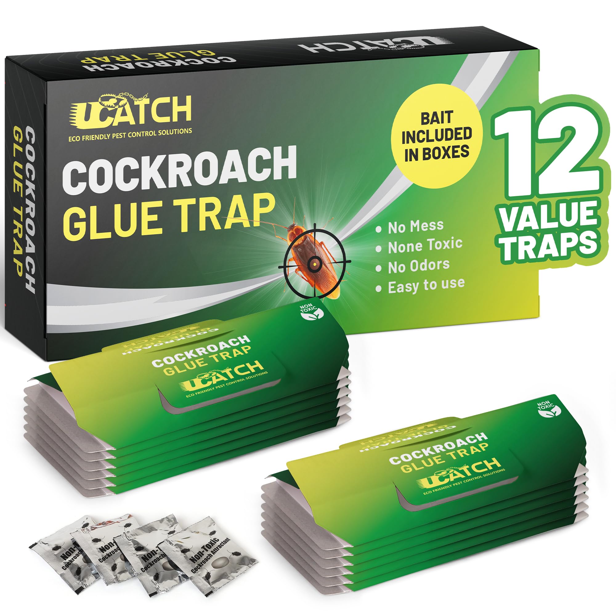 Roach Trap Indoor - 12 Pack | Effective German Roach Killer for Home Infestation - Child and Pet Safe Cockroach Traps Easy-to-Use Glue Traps for Roaches – UCatch