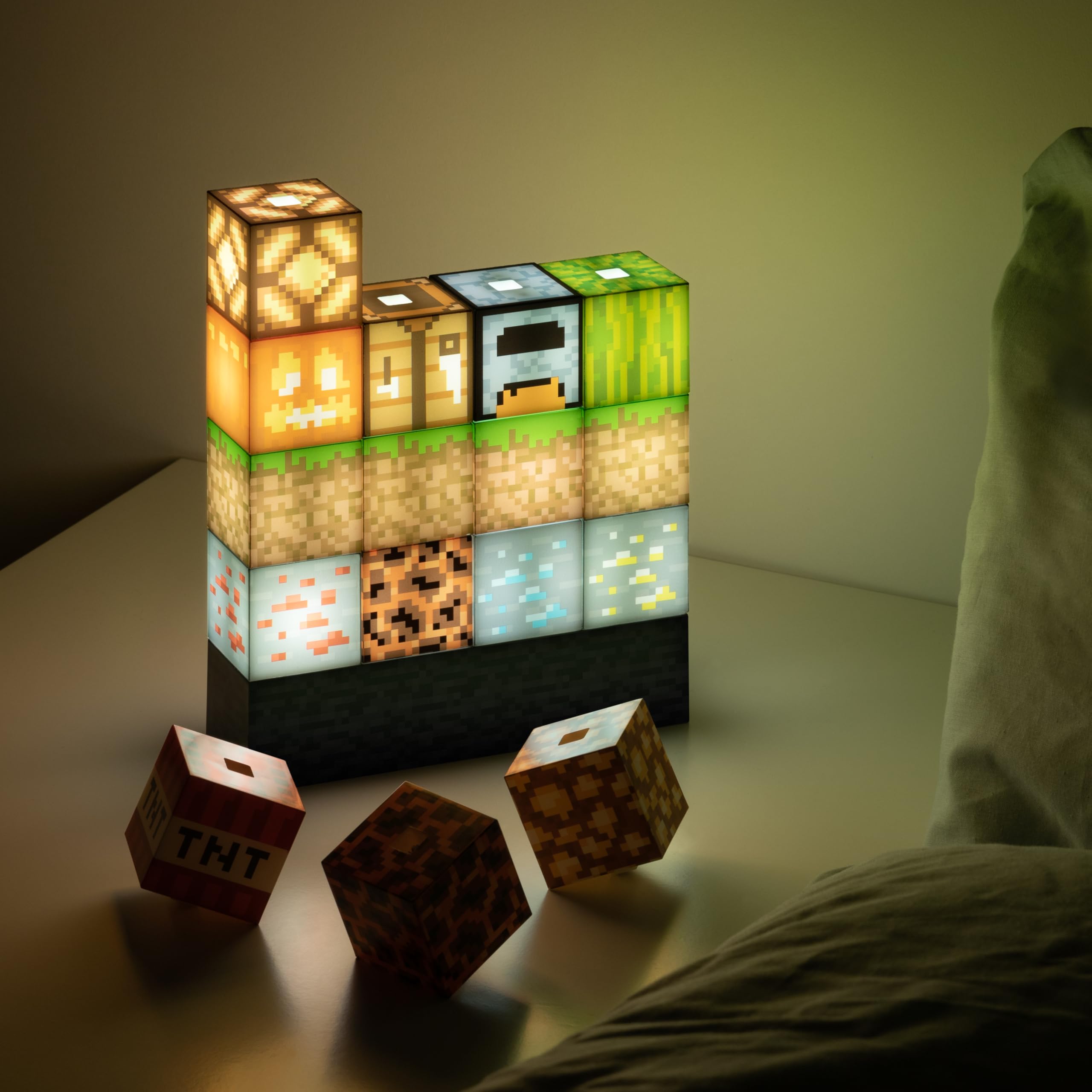 Minecraft Blockbaulampe, 16 verschiebbare Lichtblöcke und Bettfels-Basis
