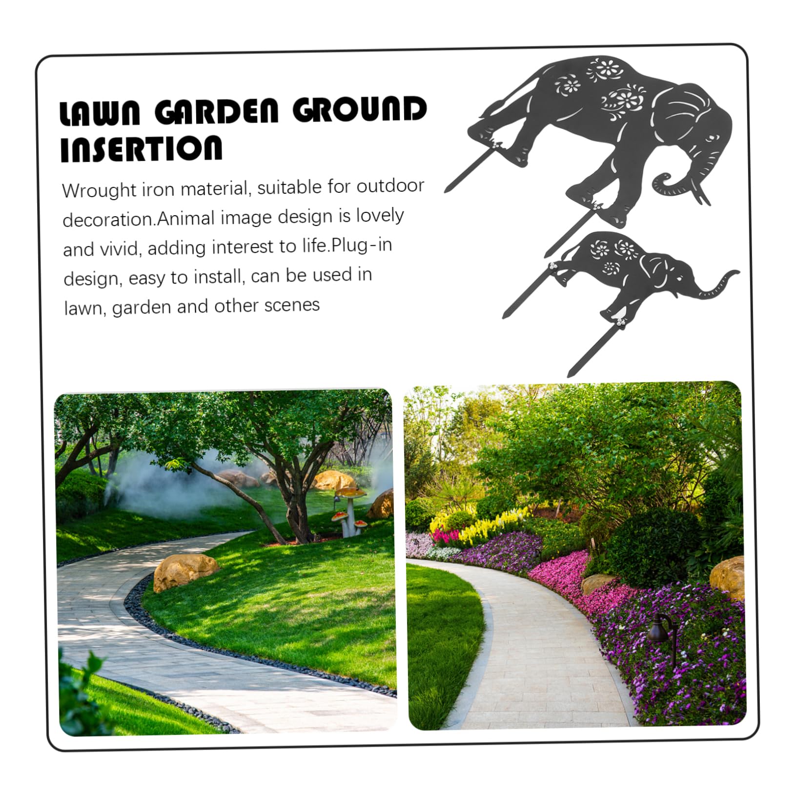Elefanten Gartendekoration aus Eisen Gartenstecker in Schwarz 2 Stück Wetterfeste Einfache Montage für Rasen und Außenbereich für Gartenliebhaber