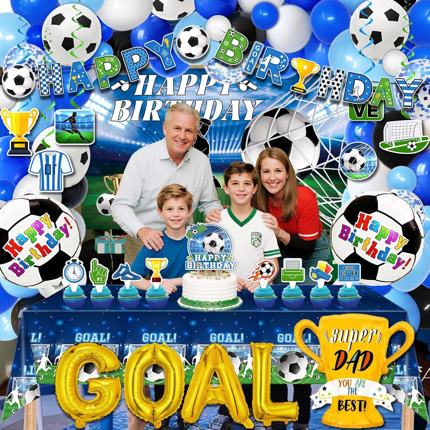 89Pcs Soccer Birthday Party Decorations, Soccer Party Decorations with Balloons Arch Happy Birthday Banner Backdrop Cake Topper Hanging Swirl for Men Boys Soccer Theme Birthday Party Supplies - Image 3