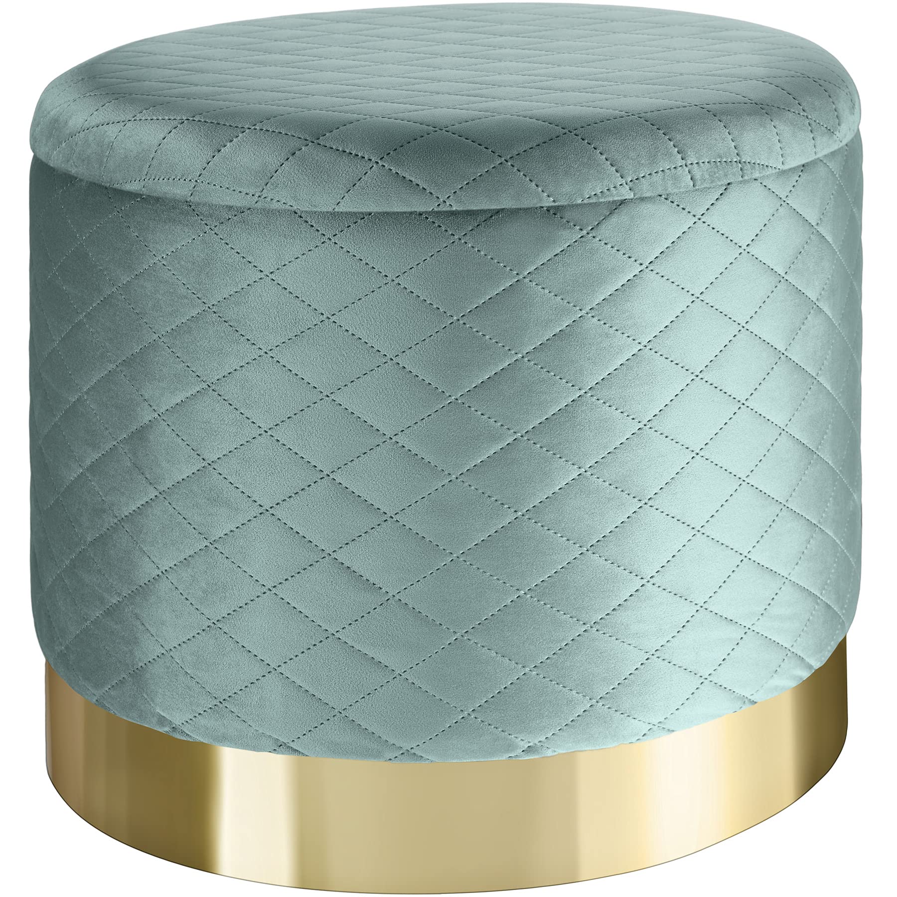 tectake® Puff almacenaje Aterciopelado con Base Dorada y Gran Capacidad, Ideal como Taburete Dormitorio, Puff Dormitorio o Elegante Silla Tocador - 51 x 51 x 44,5 cm Turquesa