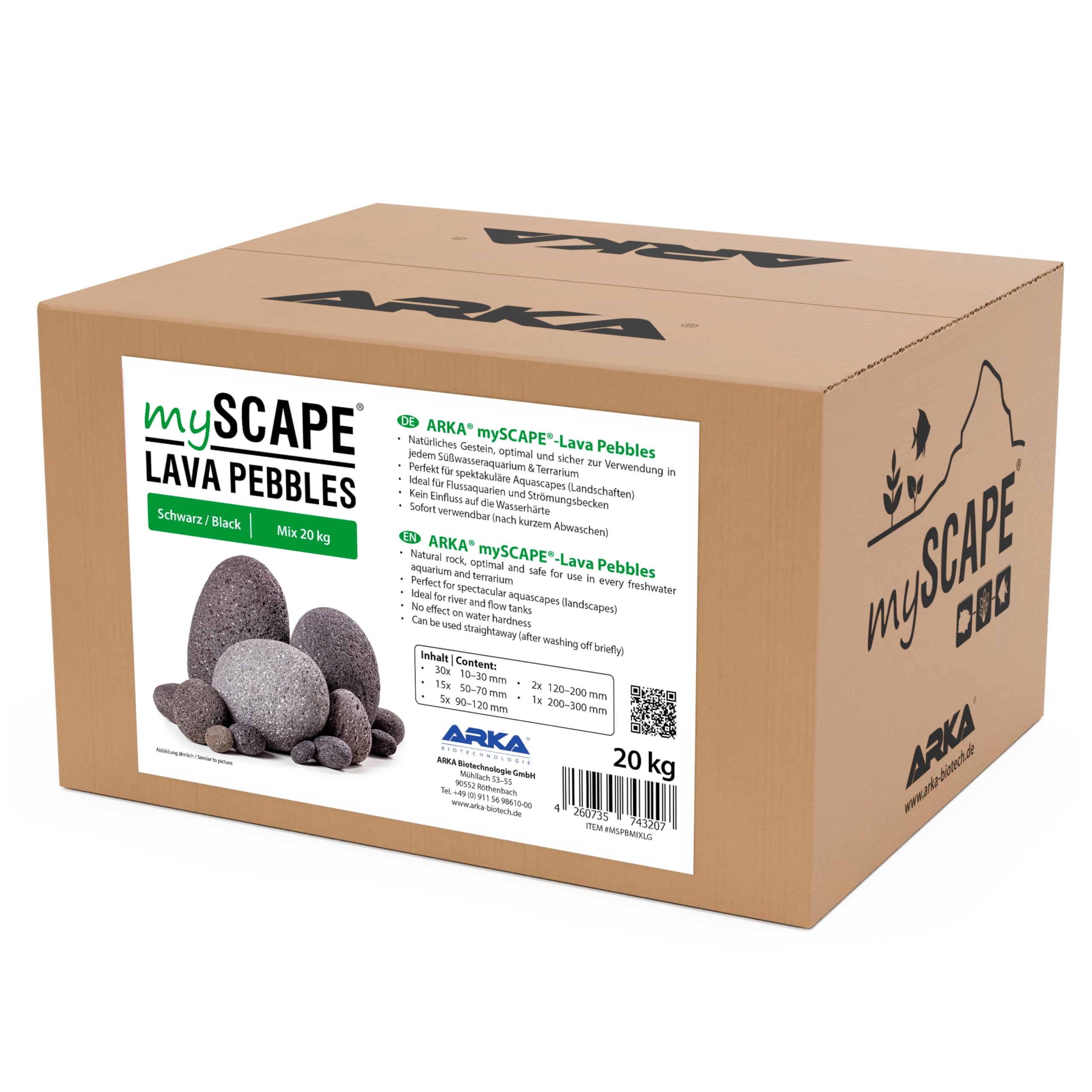 ARKA mySCAPE-LAVA PEBBLES - Kamienie lawowe dla akwariów słodkowodnych - MIX około 10-300 mm - Zawartość: 20 kg