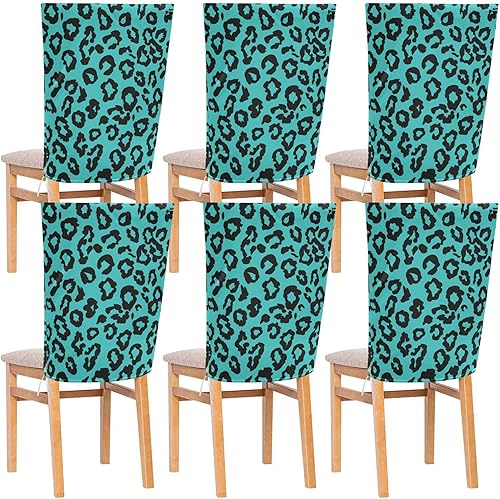 Juego de 6 fundas decorativas extraíbles para silla de fiesta de cumpleaños de 19.7 x 23.6 pulgadas, color verde azulado y negro leopardo