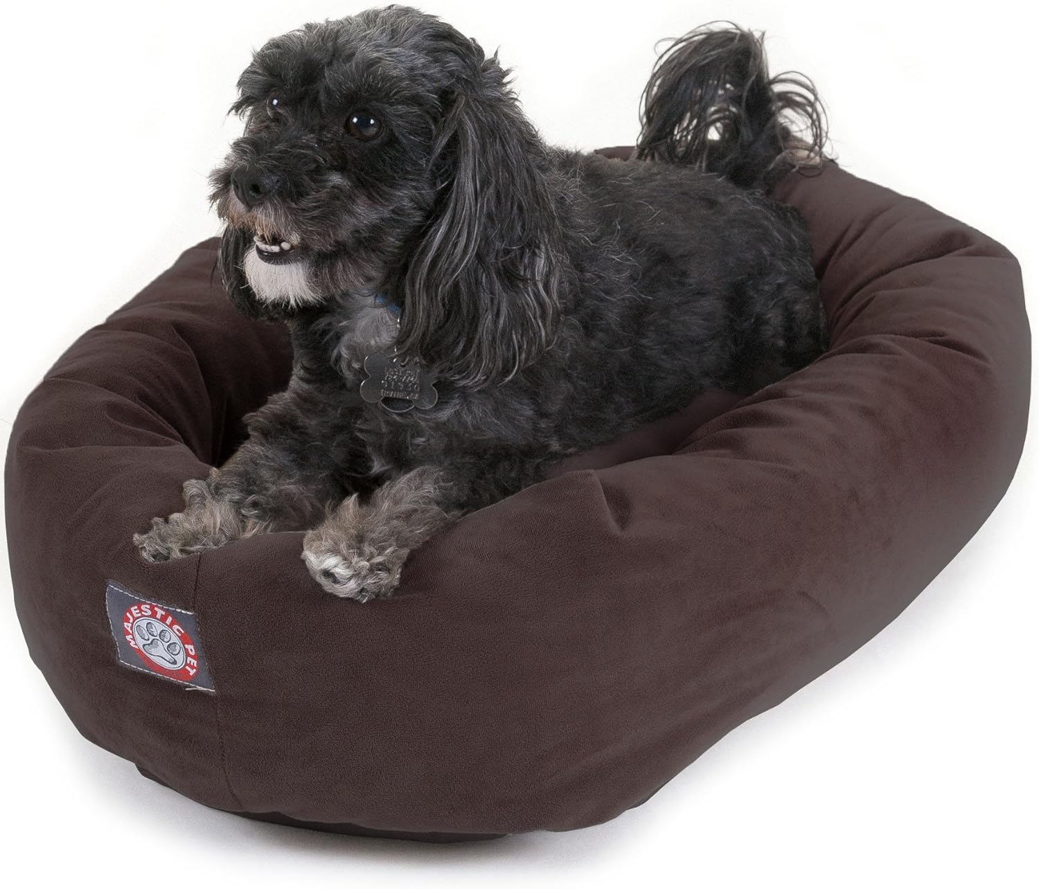 Majestic Pet 24 Inch Suede Calming Dog Bed Washable – Cozy Soft Round Dog Bed with Spine Support for Dogs to Rest their Head - Fluffy Donut Dog Bed 24x19x7 (Inch) - Round Pet Bed Small – Gray 24 in. Chocolate