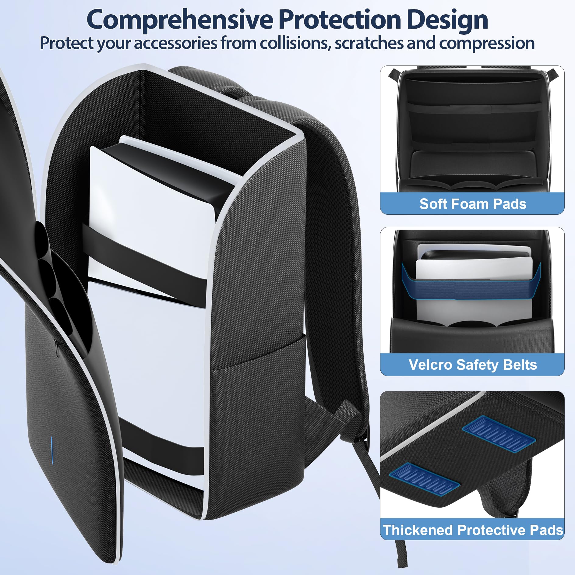 LVVIL Mochila para consola PS5/Slim/Pro, funda de transporte PS5 de protección completa, bolsa de almacenamiento PS 5 de gran capacidad para controladores duales, portal PS, laptop, tarjetas de juego