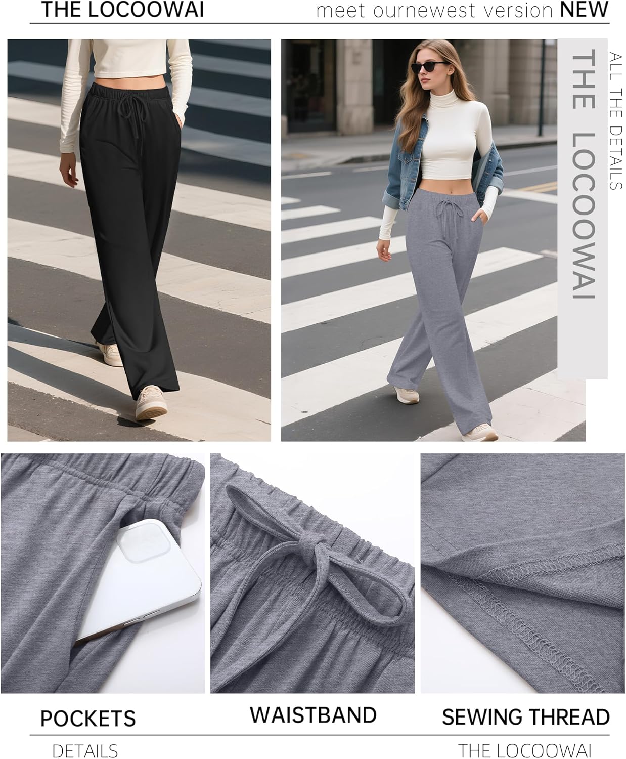 3 Pack Women's Wide Leg Sweatpants Yoga Workout Jogger Pants High Waist Drawstring Straight Trousers with Pockets - Image 2