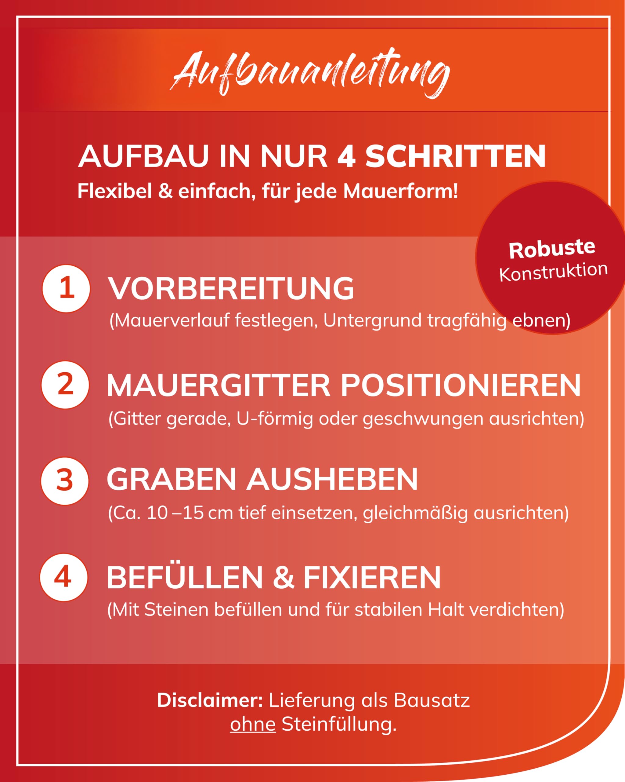 bellissa Mauergitter-Set für Gabionen verzinkt 232x10x40 cm | Längenverstellbare Gabionenkörbe für Steingabionen, erweiterbare Gabionengitter für Beetumrandung