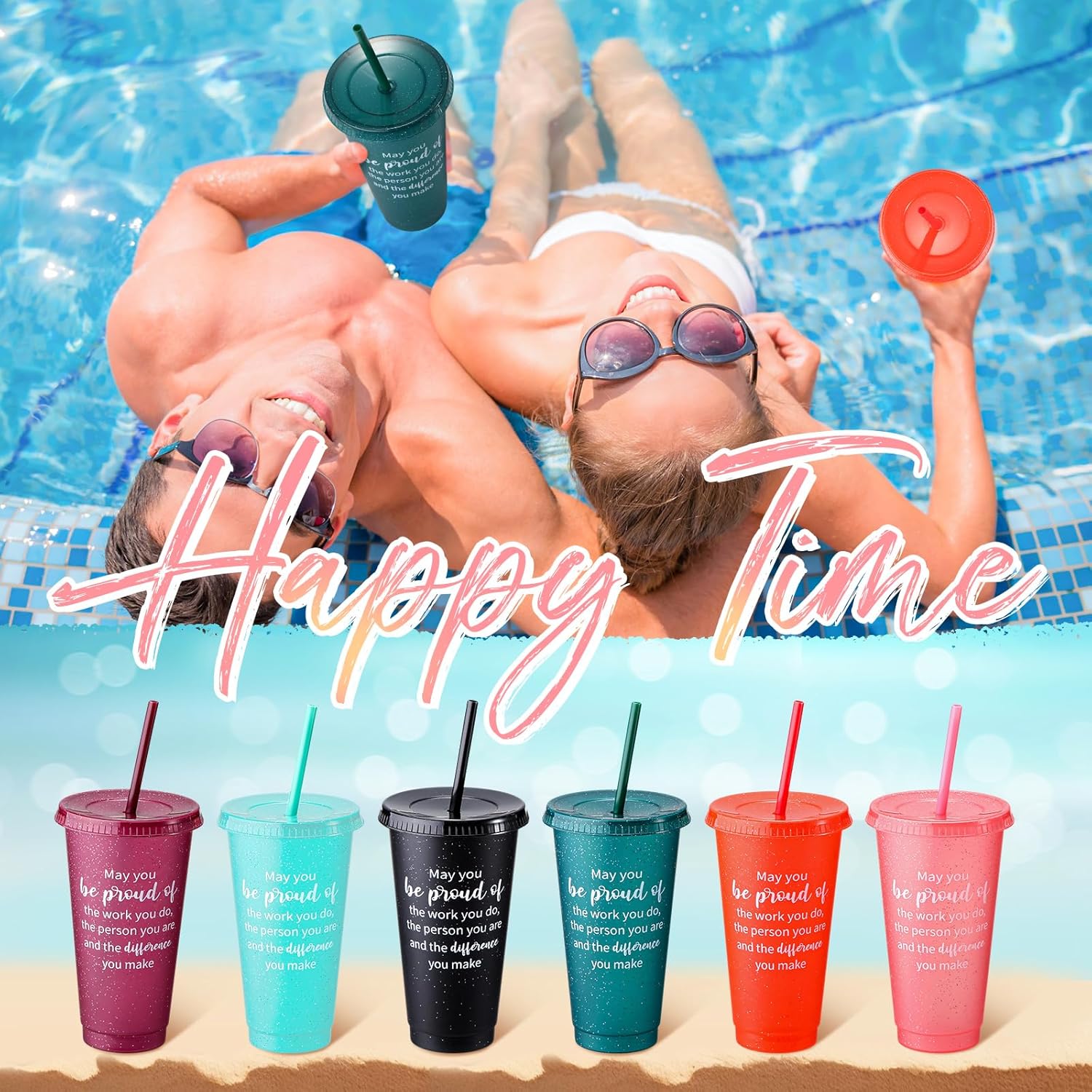 Dandat 36 Pcs Employee Appreciation Gifts Bulk 24 oz Thank You Plastic Tumblers Gift for Coworker Team Staff Teacher Colorful Inspirational Cups with Lids Straws (Dark Color) - Image 4