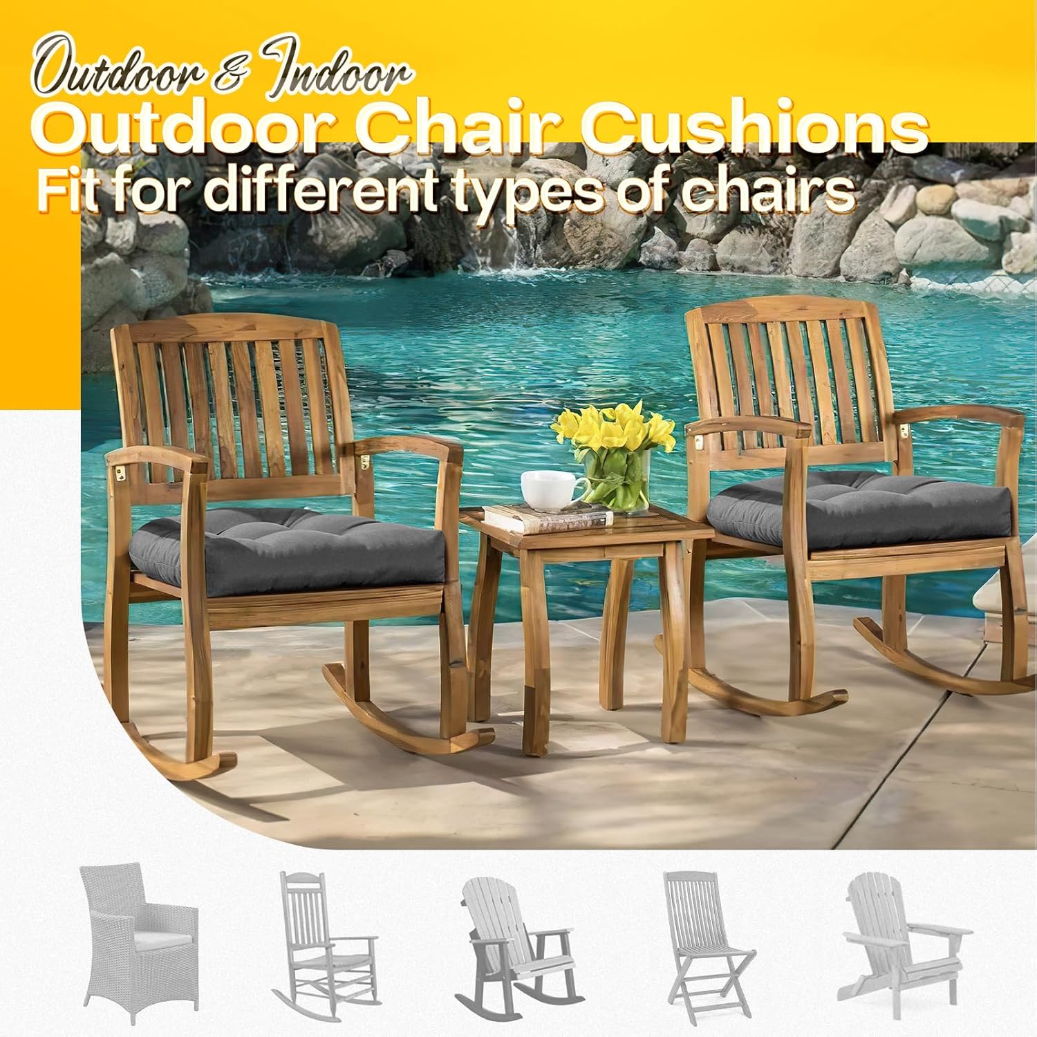 MAGIC ELEPHANT Outdoor Chair Cushions Set of 2, Memory Foam Seat Cushion Pads for Wicker Chair and Patio Furniture, 19 x 19 Inches (Grey)