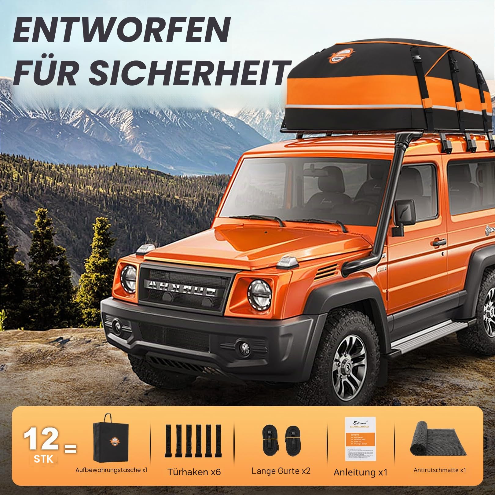 Sailnovo Auto Dachbox 20 Kubikfuß Faltbare Dachkoffer Aufbewahrungsbox Wasserdicht Dachtasche Dachgepäckträger Tasche Aufbewahrungsbox für Reisen mit 6 Türhaken und Antirutschmatte