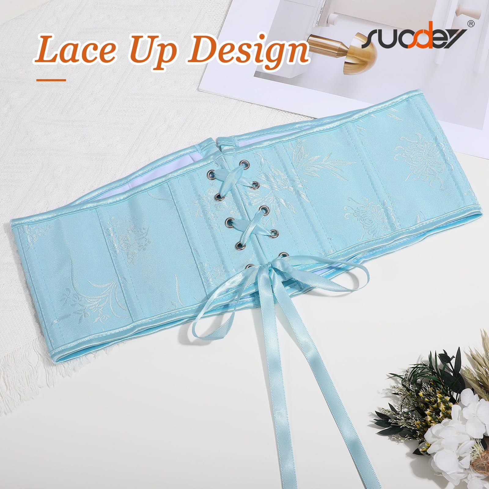 SUOSDEY Jacquard Corset Belt for Women Underbust Boned Lace Up Bustier Waspie Belt Renaissance Steampunk Pirate Corset