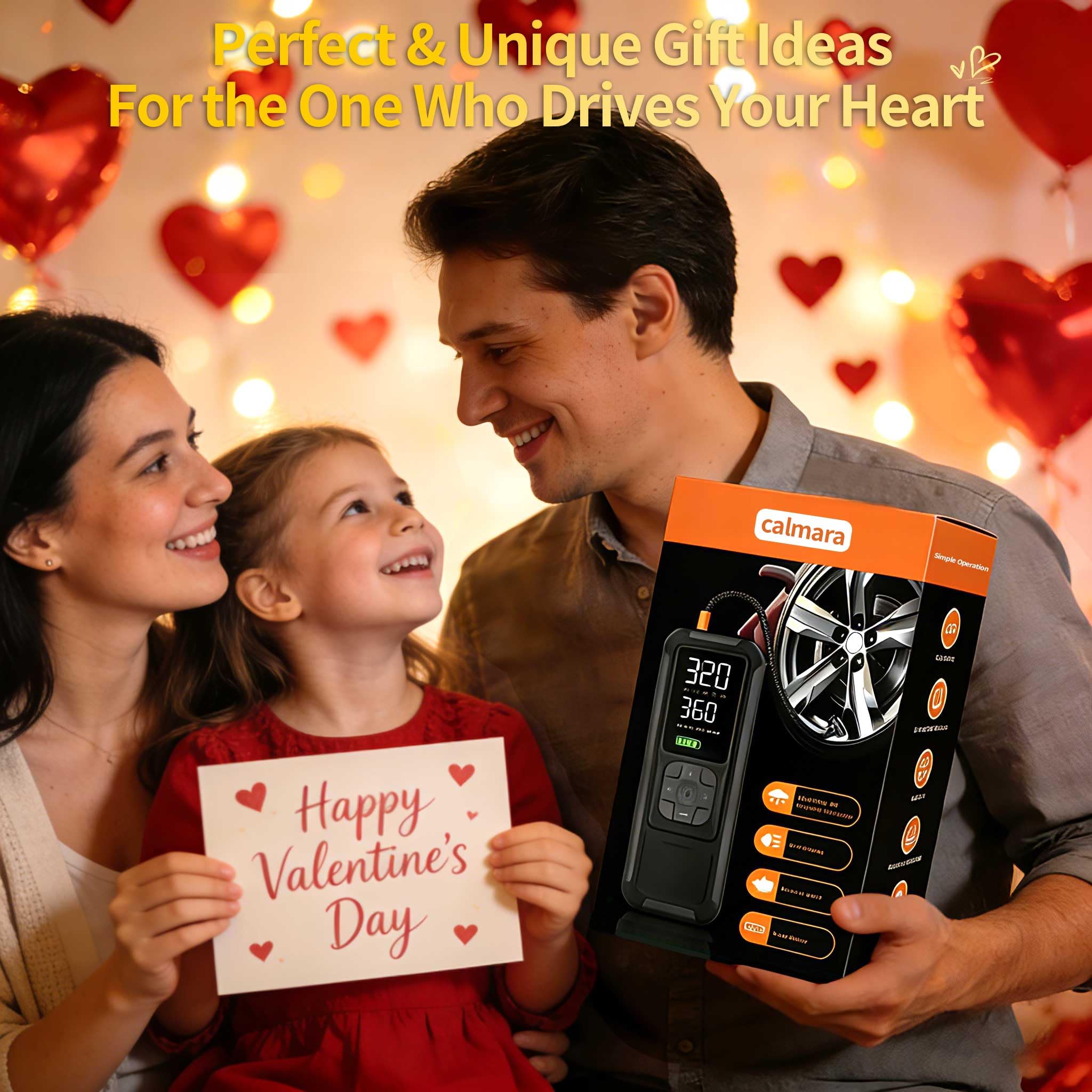 Calmara Y34 Tire Inflator Portable Air Compressor,4X Faster Inflation,6000mAh Cordless/12V DC 150PSI Air Pump with Digital Pressure Gauge for Car,Motorcycle,Bike,Valentines Day Gifts for Him