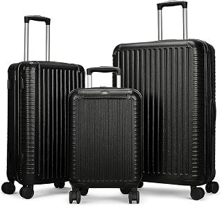 World Traveler Dejuno Abrams 3피스 경량 하드사이드 스피너 수하물 세트, 블랙., Dejuno Abrams 3피스 경량 하드사이드 스피너 수하물 세트