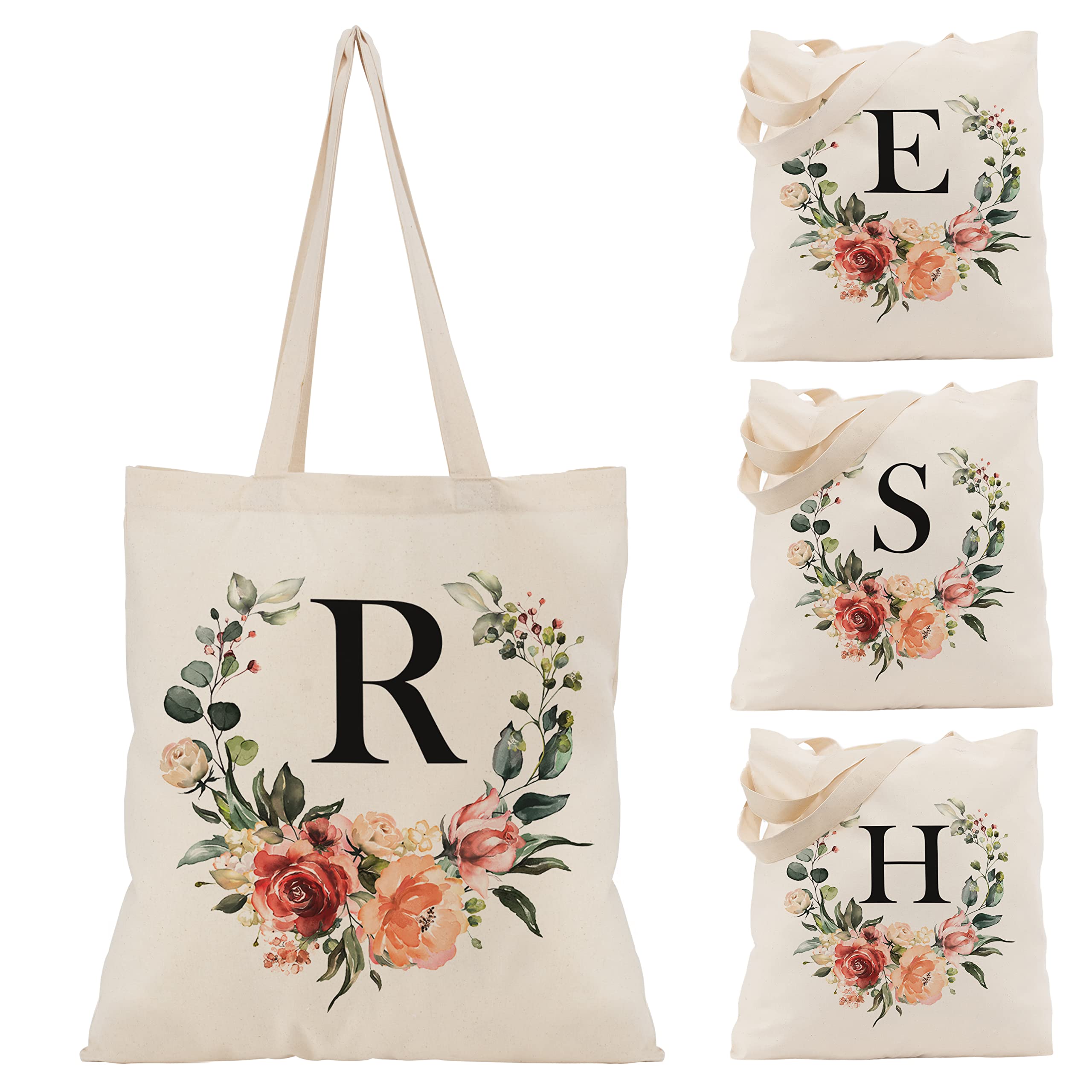 Floral Initial Tote Bag - 15'x16' Canvas Bags for Women - Bridesmaid Hen Party Shopping Large Bag Teacher Birthday Gift C2