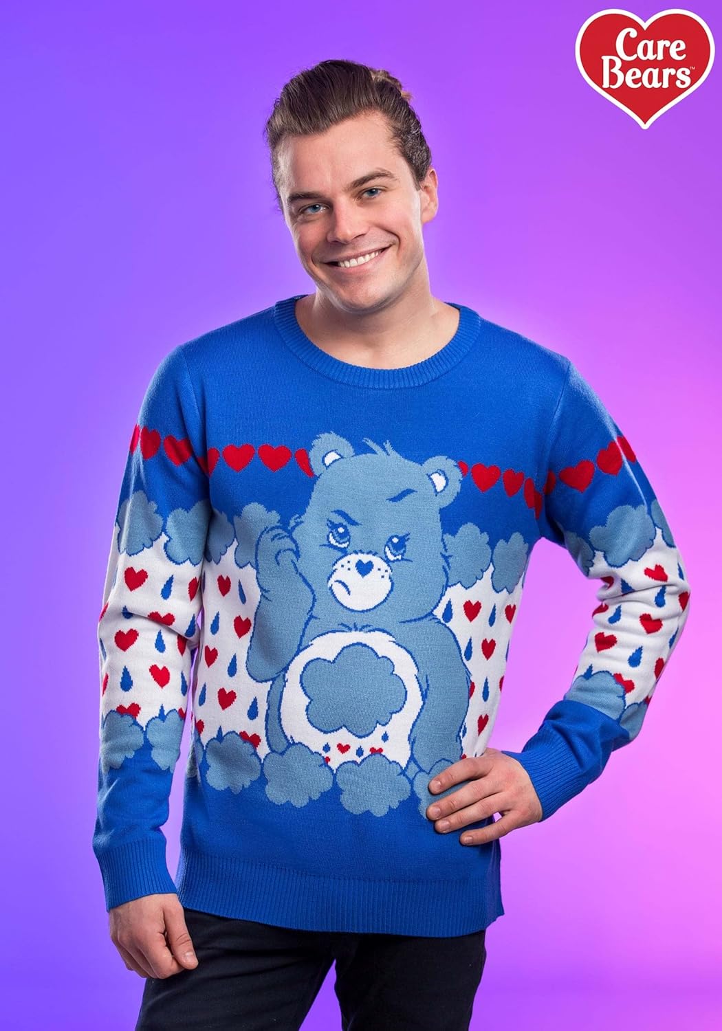 Grumpy Bear Adult Care Bears Ugly Christmas Sweater - Blue Knitted Design with Crew Neck - Officially Licensed - Image 3