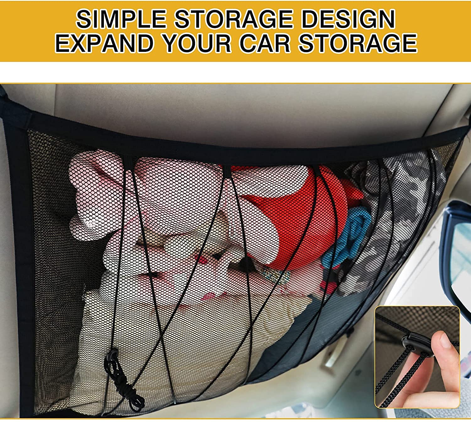 Vehicle Ceiling Storage Pocket SUV Car Ceiling Cargo Net – Double Layer ...