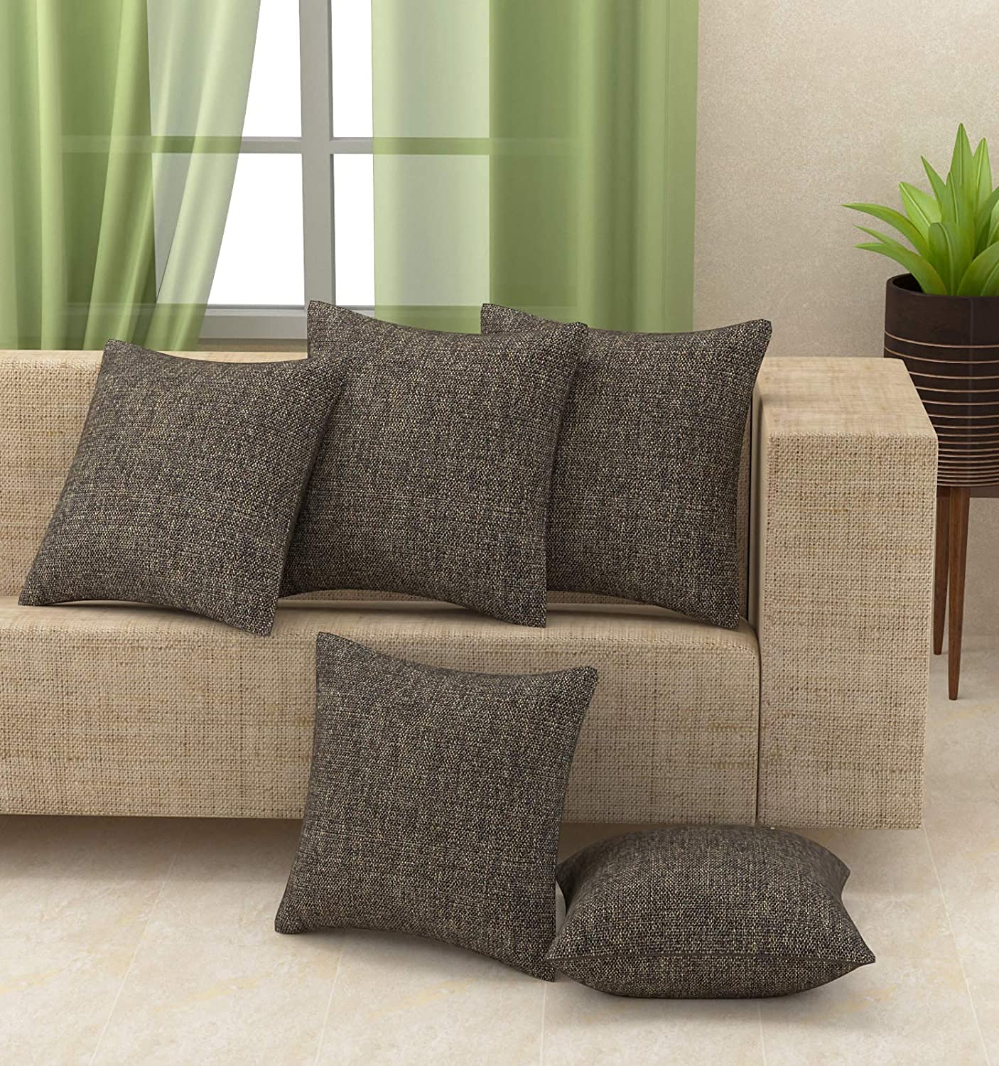 ROSSLYN Reversible Jute Texture Cushion Covers, 16 X 16 Inches, Set of 5 (Brown) (B0BKT7ZZX4) Amazon Price History, Amazon Price Tracker