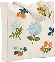 PerseveranceTrade Embroidery Canvas Tote Bag for Women - Reusable Cotton Shoulder Bag, Large Capacity for Shopping, Grocery, Beach, Gym