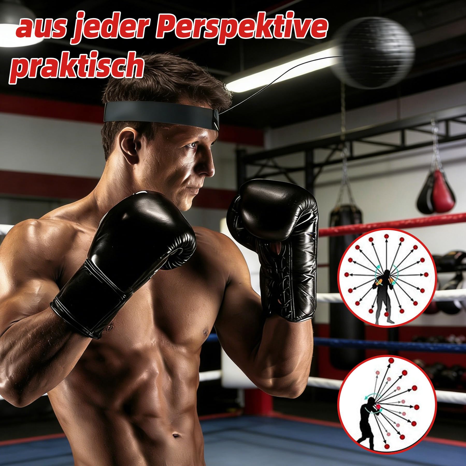 Banda para la Cabeza con Pelota de Reacción,Entrenador de Reflejos Ajustable para Boxeo, Mejora la Velocidad, Enfoque y Coordinación Mano-Ojo, Entrenamiento en Casa
