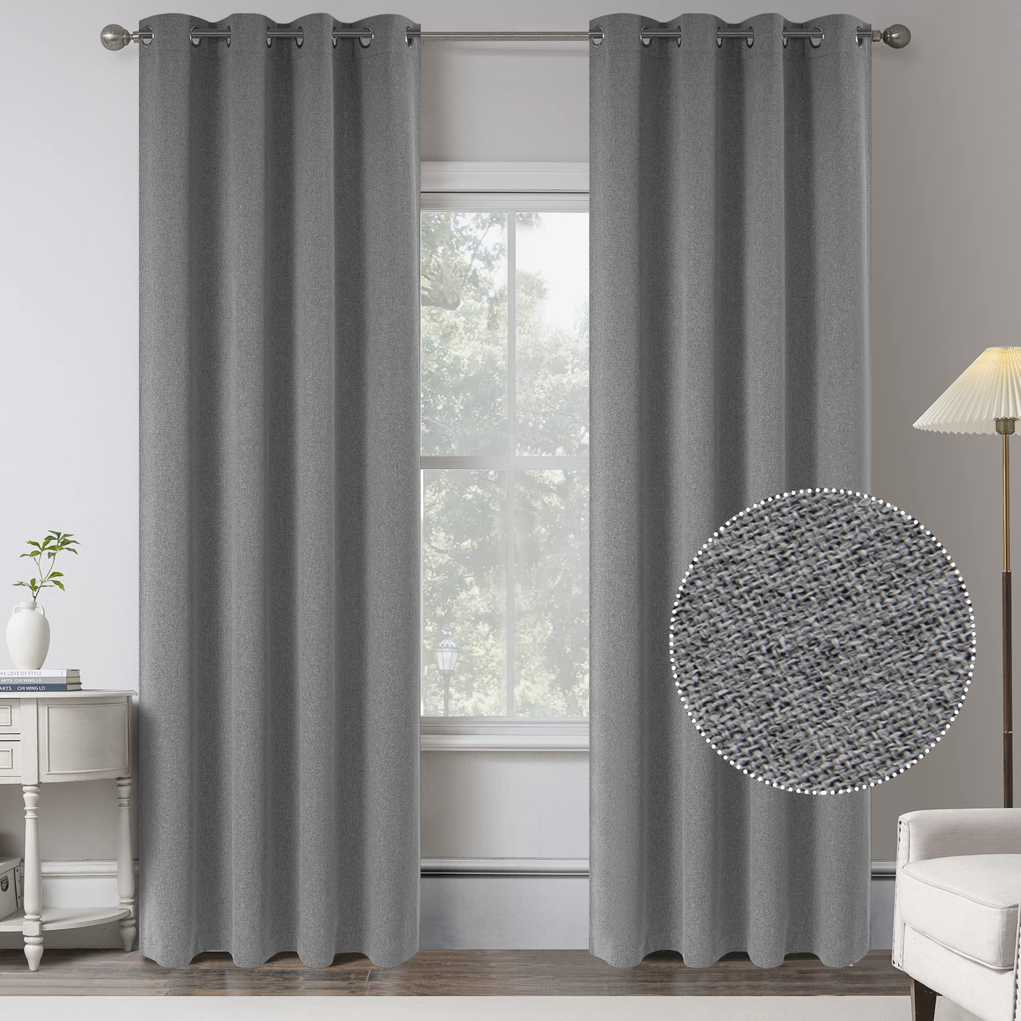 Photo 1 of 95 Inches Long Dove Grey Linen 100% Blackout Curtains for Bedroom -Burlap Energy Saving Thermal Insulated Window Treatment Curtain Drapes for Living Room(2 Panels,W 52 x L 95 Inch Length)