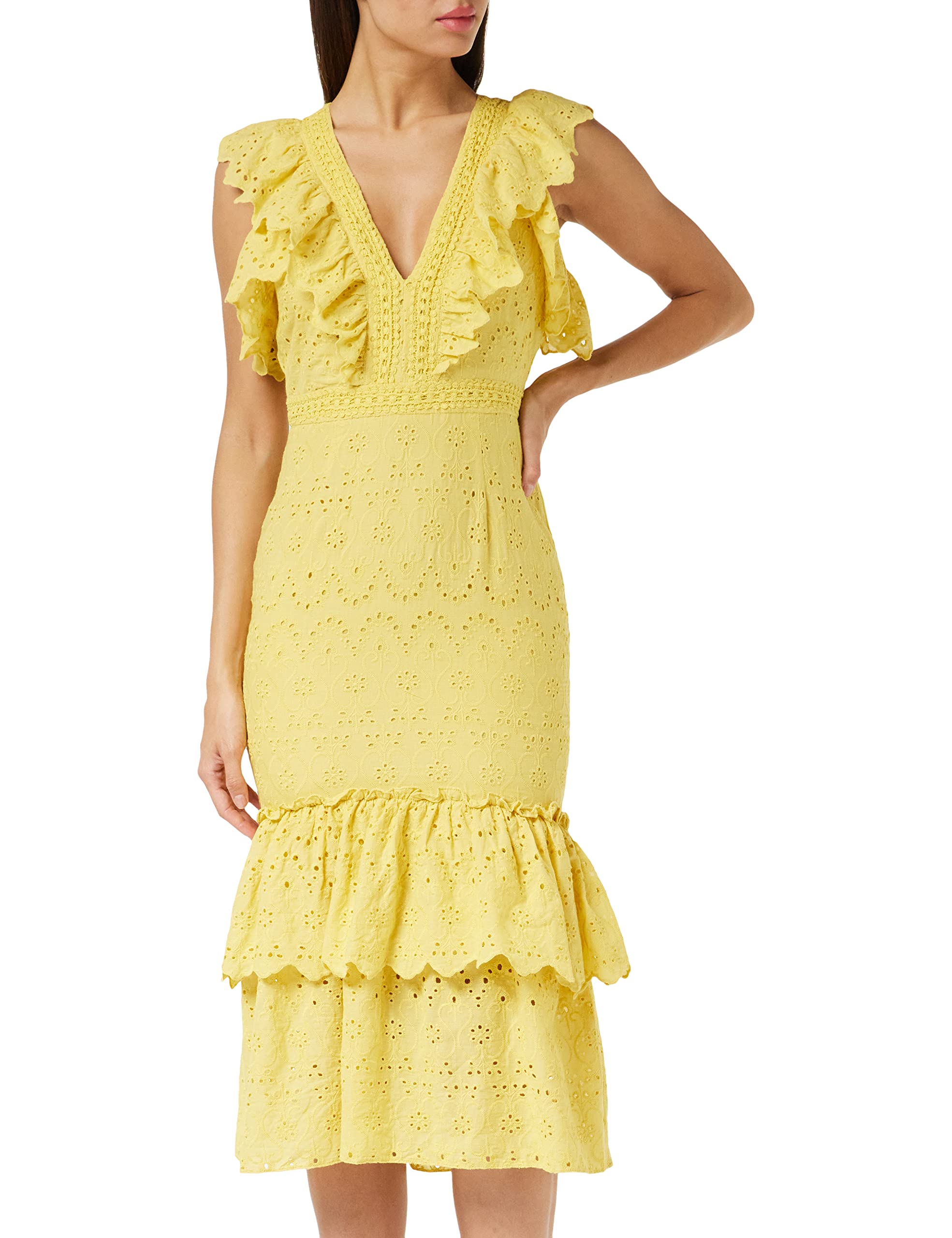 Hope And Ivy Womens The Amber Ruffle Plunge Midi Dress