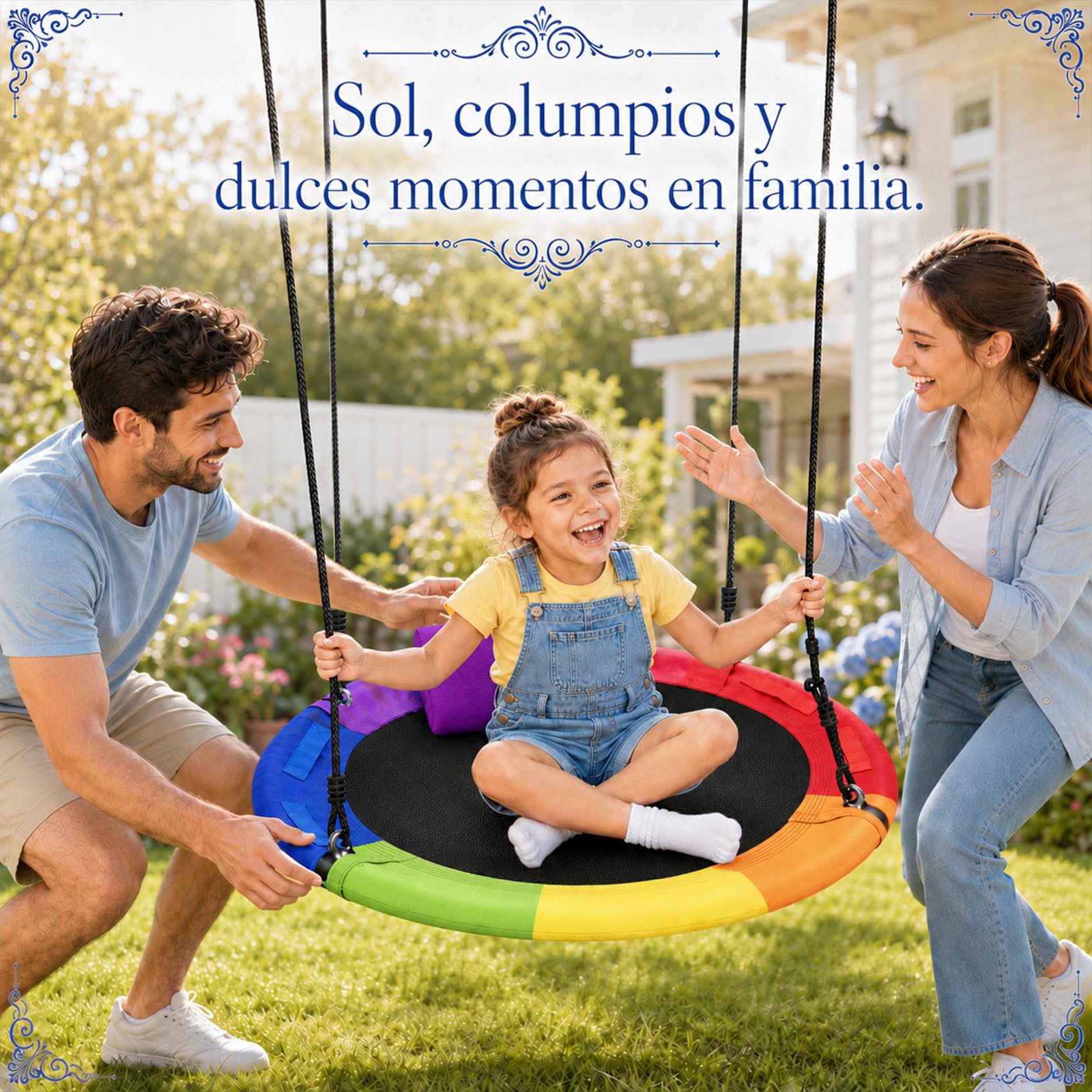 Columpio Tipo Nido Exterior de 100 cm, Columpio de Disco Jardín Capacidad de Carga de hasta 300 kg con Guirnalda de Luces, Giratorio 360° y Kit de Montaje para Niños y Adultos (Rojo)