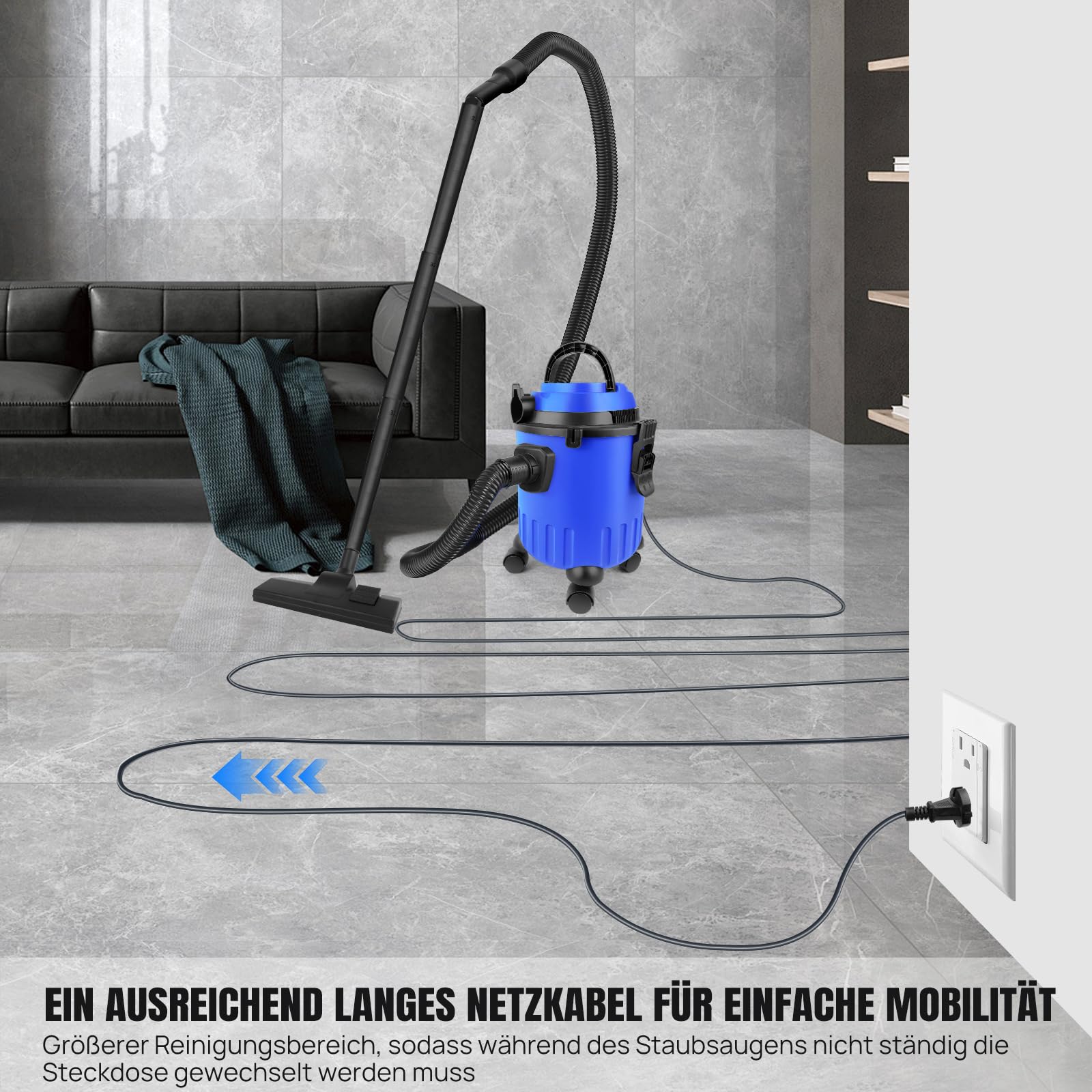 3 in 1, aspirapolvere a secco e a umido, 1200 W, 15 l, multiuso, con funzione di soffiaggio, per fai da te, auto, garage, officina e casa