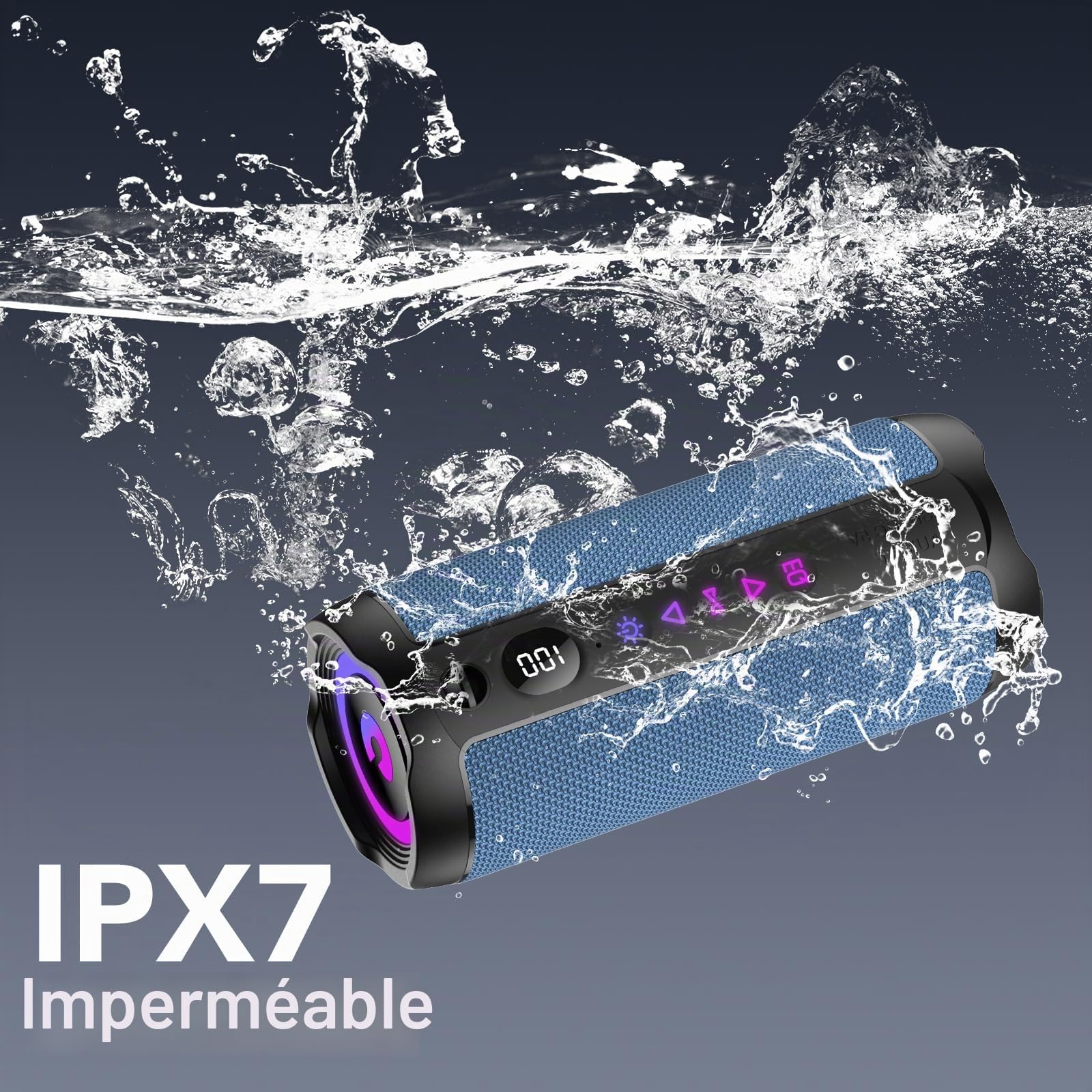 Enceinte Bluetooth Puissante 5.4 sans Fil avec Bass Puissantes, Haut-Parleur Portable 25W, LED Écran, Autonomie 25H,Son Surround à 360 degrés,Appairage TWS,AUX,TF Carte,pour l'extérieur/La Fête/Voyage