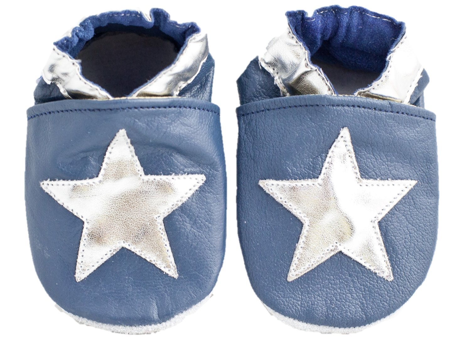 Soft Leather Baby Shoes Blue with Silver Star