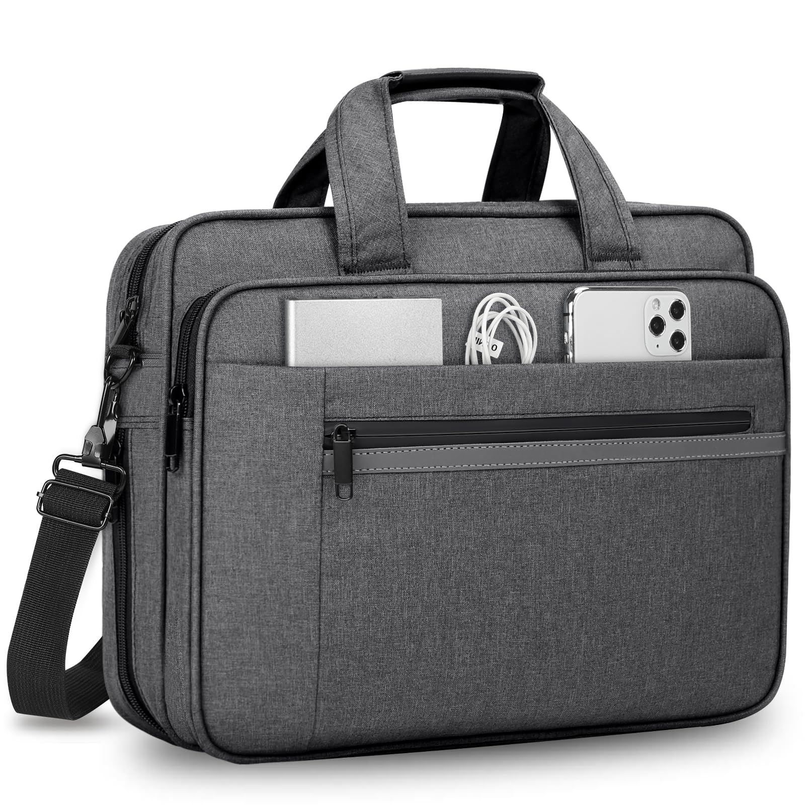 Laptop Bag 15.6 Inch Expandable Briefcase Waterproof Laptop Carrying Case for Men Women Computer Messenger Bag for Travel College Business,Grey
