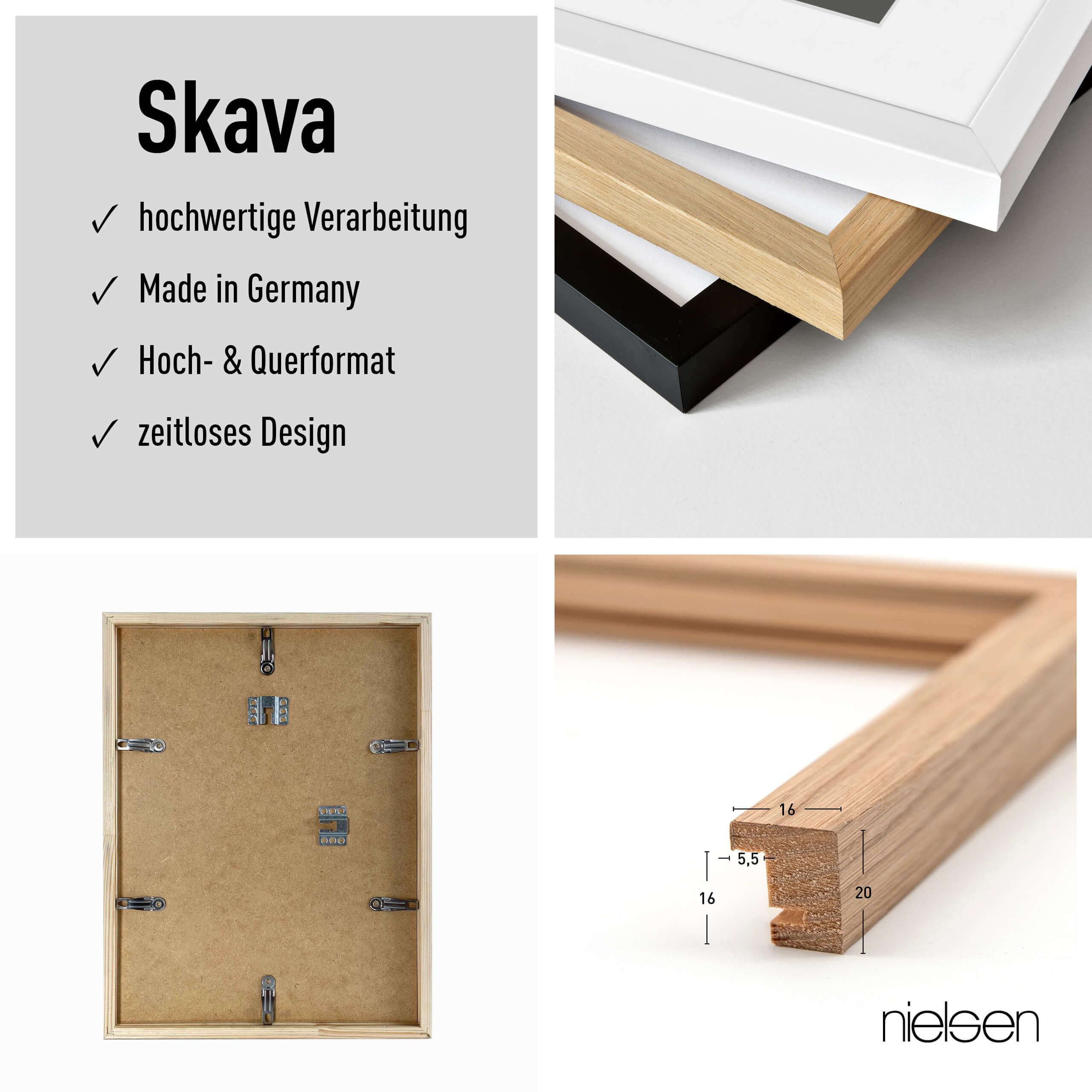 nielsen Bilderrahmen mit Passepartout, 50 x 60 cm, Holz, Eiche, Posterrahmen zum Aufhängen im Hoch- & Querformat, Echtglas, Skava