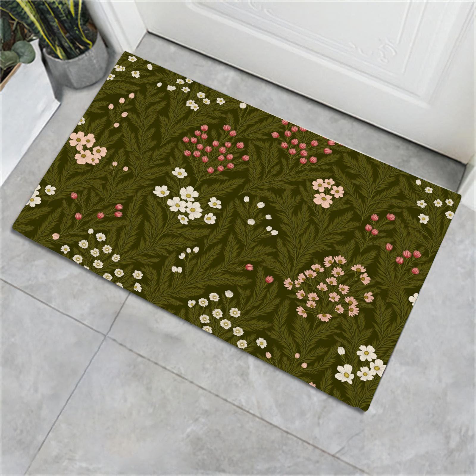 Tapis de sol de bain et cuisine à motif végétal vintage 90x150cm