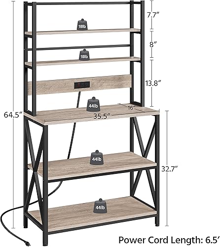 Miniatura 3 de Yaheetech Estante para hornear de 5 niveles con almacenamiento y toma de corriente para cocina soporte para microondas con estantes de