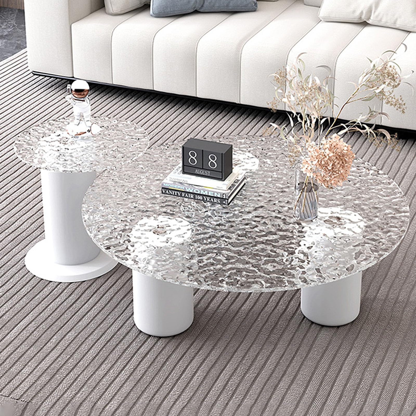 Table Basse Moderne, Table Basse Ronde en Verre, Plateau en Verre Trempé, Pieds Épais pour Salon, Bureau À Domicile – Facile À Assembler(1*Table-A,70x31cm/28x12in)