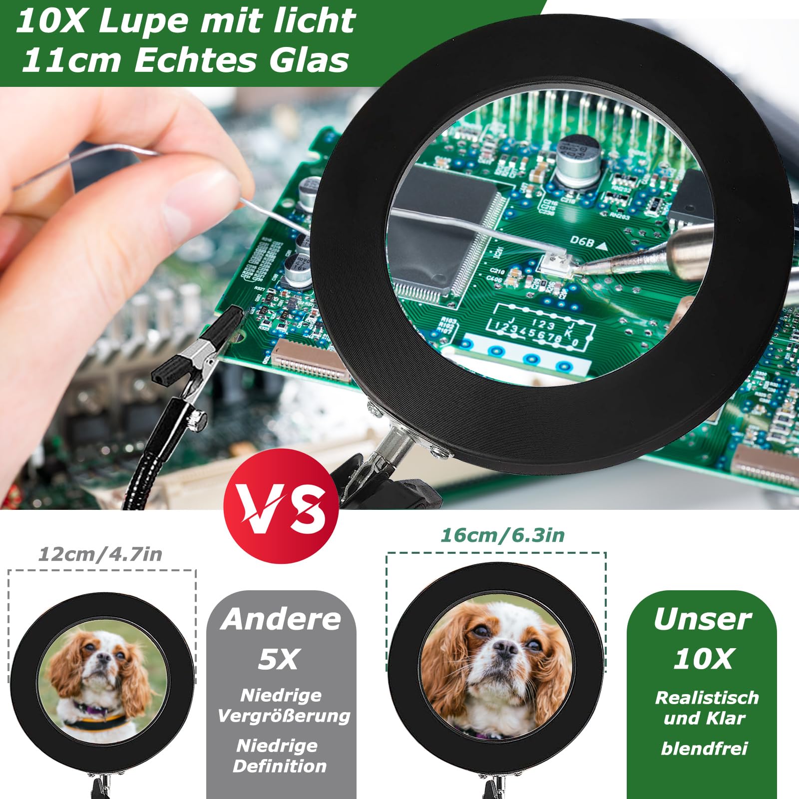 Dritte hand Löten, Magnetische Löthilfe Helfende Hand mit 10X Lupe Licht, Lötstation mit 4 PCB-Säulen 4 flexibel Arme und 1 Mechanischer Tragarm, Löthilfe für Schweißer, Schmuckhersteller, Handwerk
