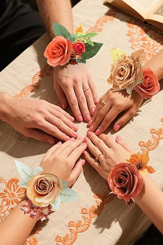 Miniatura 7 de Juego de flores artificiales naranjas, flores de seda de otoño, rosas falsas para arreglos florales, ramos de boda, centros de mesa, baby shower,