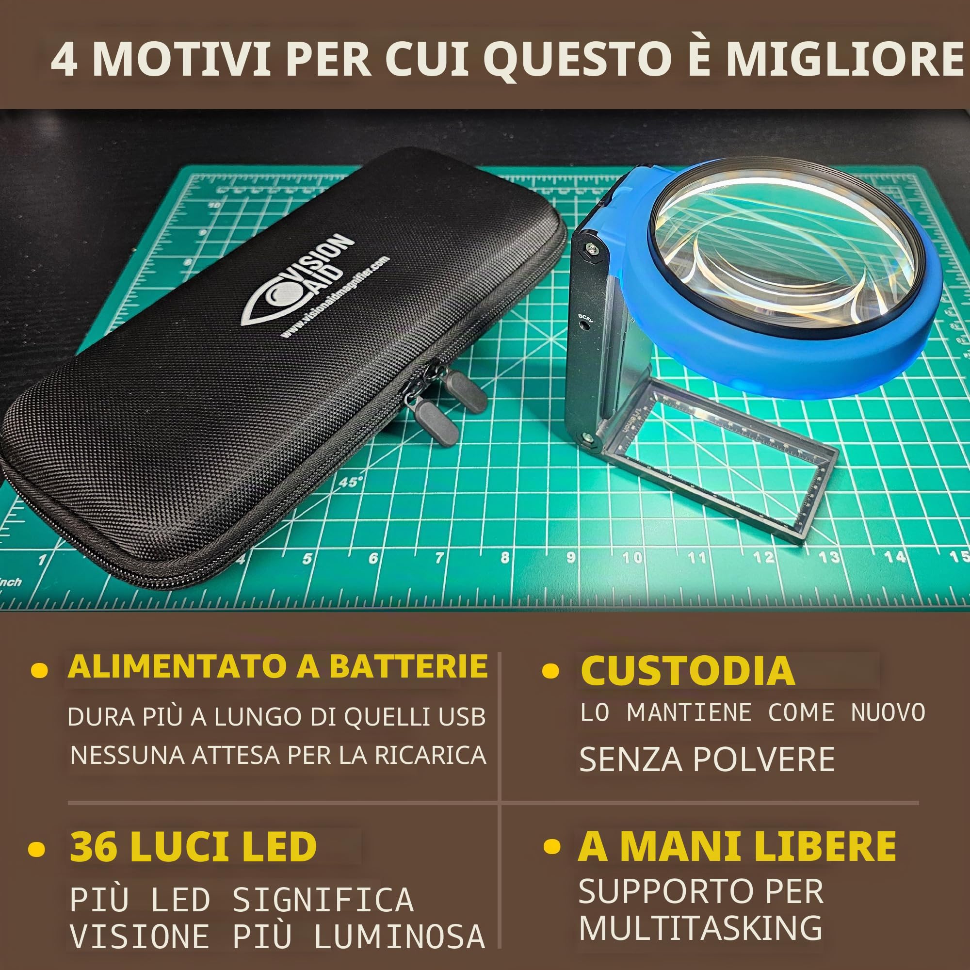 Lente d'ingrandimento 30x a mani libere con 36 LED ultra luminose e custodia 40x per lettura gioielli monete orologi