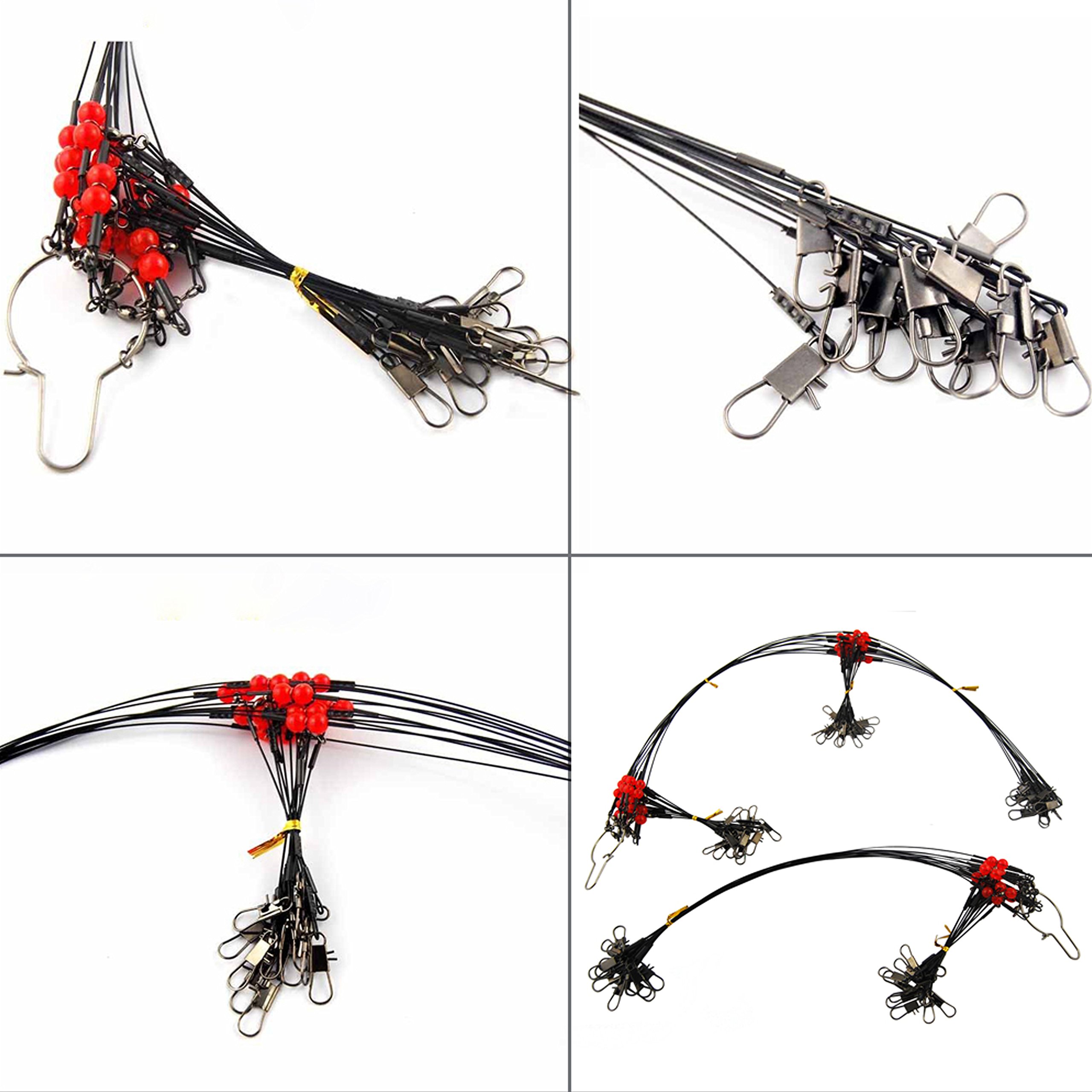 12pcs/Set Stainless Steel Wire Leaders Fishing Rigs with Swivel Snaps Beads High-Strength Fishing Wire Rigs Fishing Trace Lures Steel Wire Leader Spinner Fishing Line Tackle (Black, 13.8 INCH (1 Arm)) - Image 3