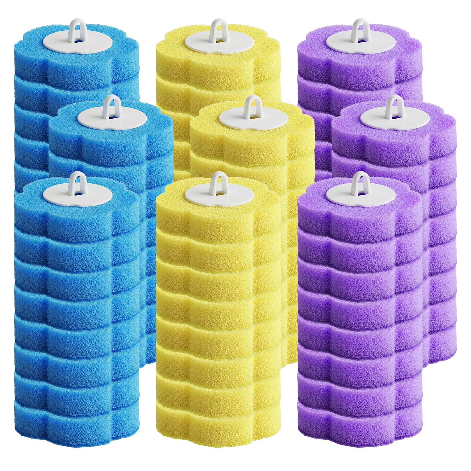 72Pcs Disposable Toilet Brush Refills, Toilet Wand Replacement Heads, Toilet Wand Disposable Refill Heads, Scented Toilet Wand Refills for Sink Bathtub Wash Basin Mop Pool, Blue & Yellow & Purple