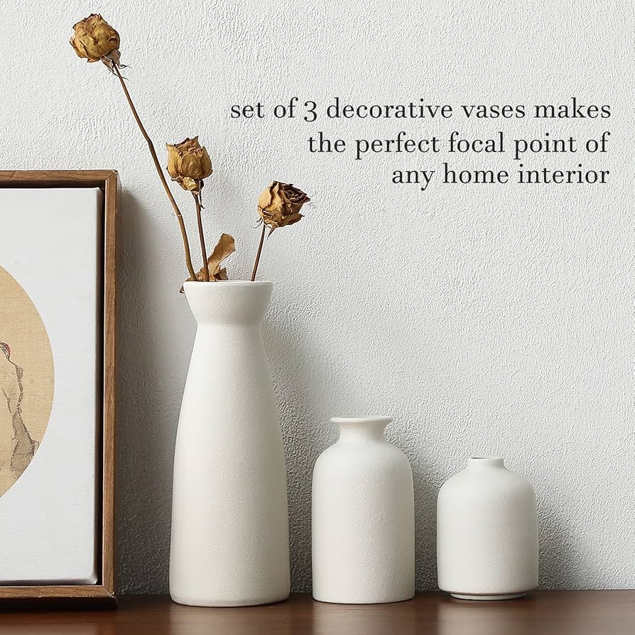Amazon.co.jp: KIOXOHO ホワイトセラミック花瓶セット-3 モダンな素朴