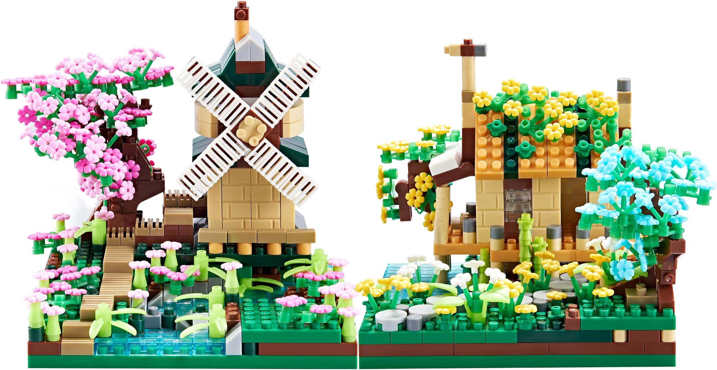 Sakura Tree House Plant Micro Block Building Set,Friendship Windmill Model Construction Set,1200 PCS for Adults and Teens