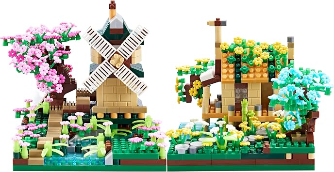 Kadablk Sakura Tree House Plant Micro Block Building Set,Friendship Windmill Model Construction Set,1200 PCS for Adults and Teens