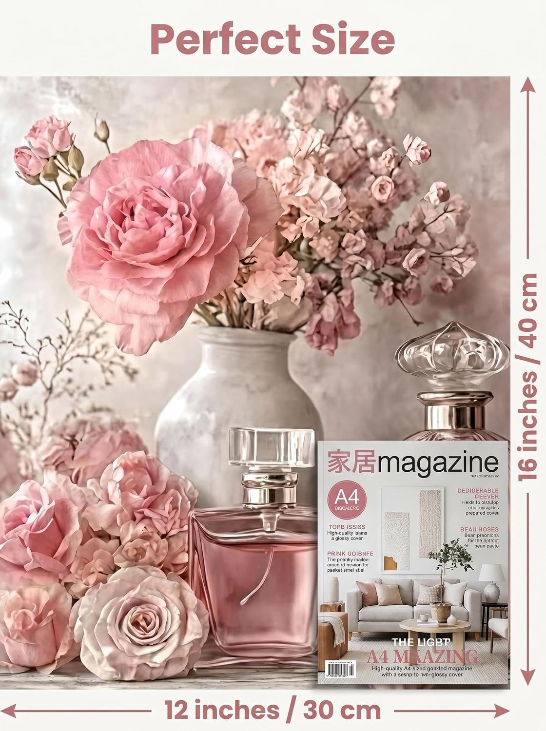 Asunygirl Pink Rose Perfume Floral Wall Art 12x16 Inch Ready to Hang image 5