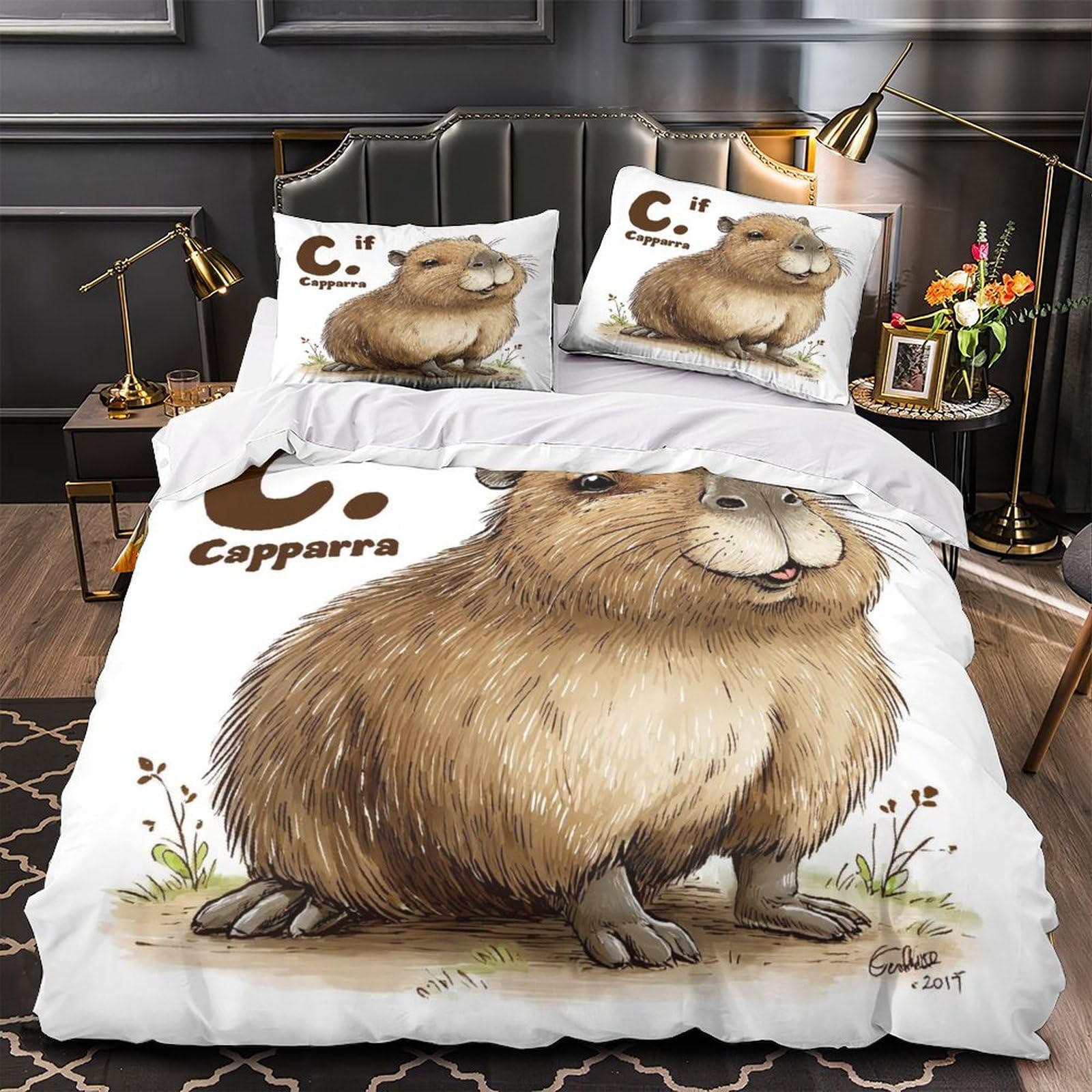 Housse de couette capybara en microfibre résistante avec fermeture éclair super douce
