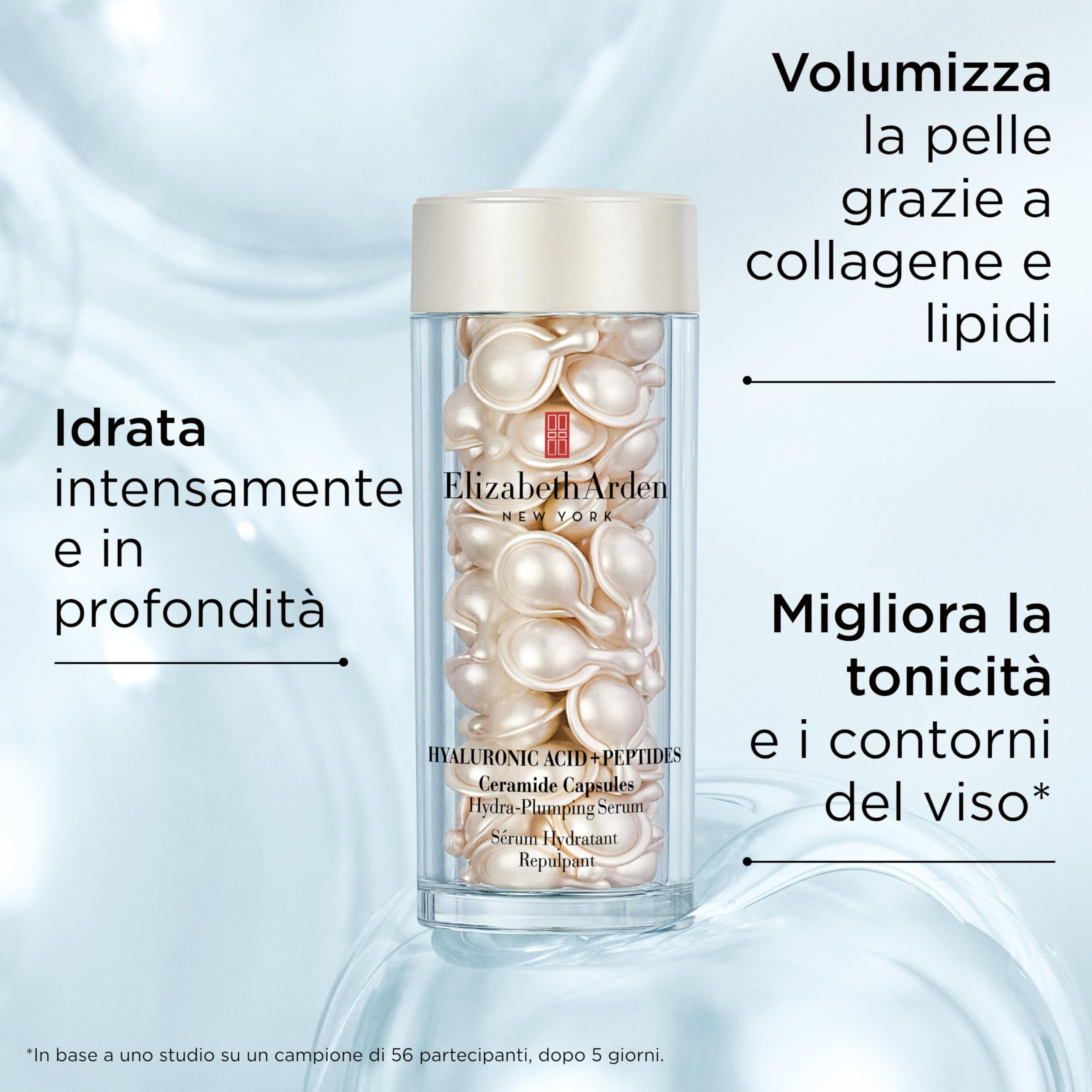Elizabeth Arden - Capsule di Acido Ialuronico + Peptidi Ceramide, Siero Idratante e Rimpolpante con HA a Misura Variabile, Formula Setosa e Leggera, Per Tutti i Tipi di Pelle, 60 Capsule