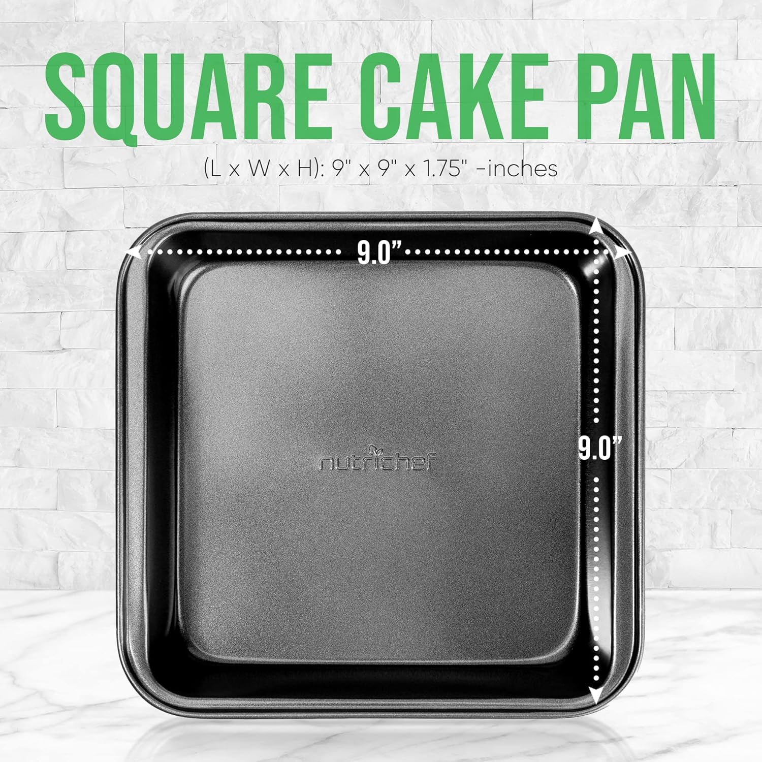 NutriChef 9" Nonstick Square Cake Pan - Heavy Duty Carbon Steel Baking Tray for Kitchen Oven - Bakeware for Cakes, Cookies, Brownies, & More - PFOS, PFOA, PTFE-Free, Dishwasher Safe - Image 2