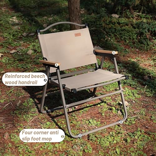 Miniatura 6 de Whitsunday Sillas de camping plegables y portátiles, silla de playa, reposabrazos de madera, marco de metal, silla de viaje para acampar al aire
