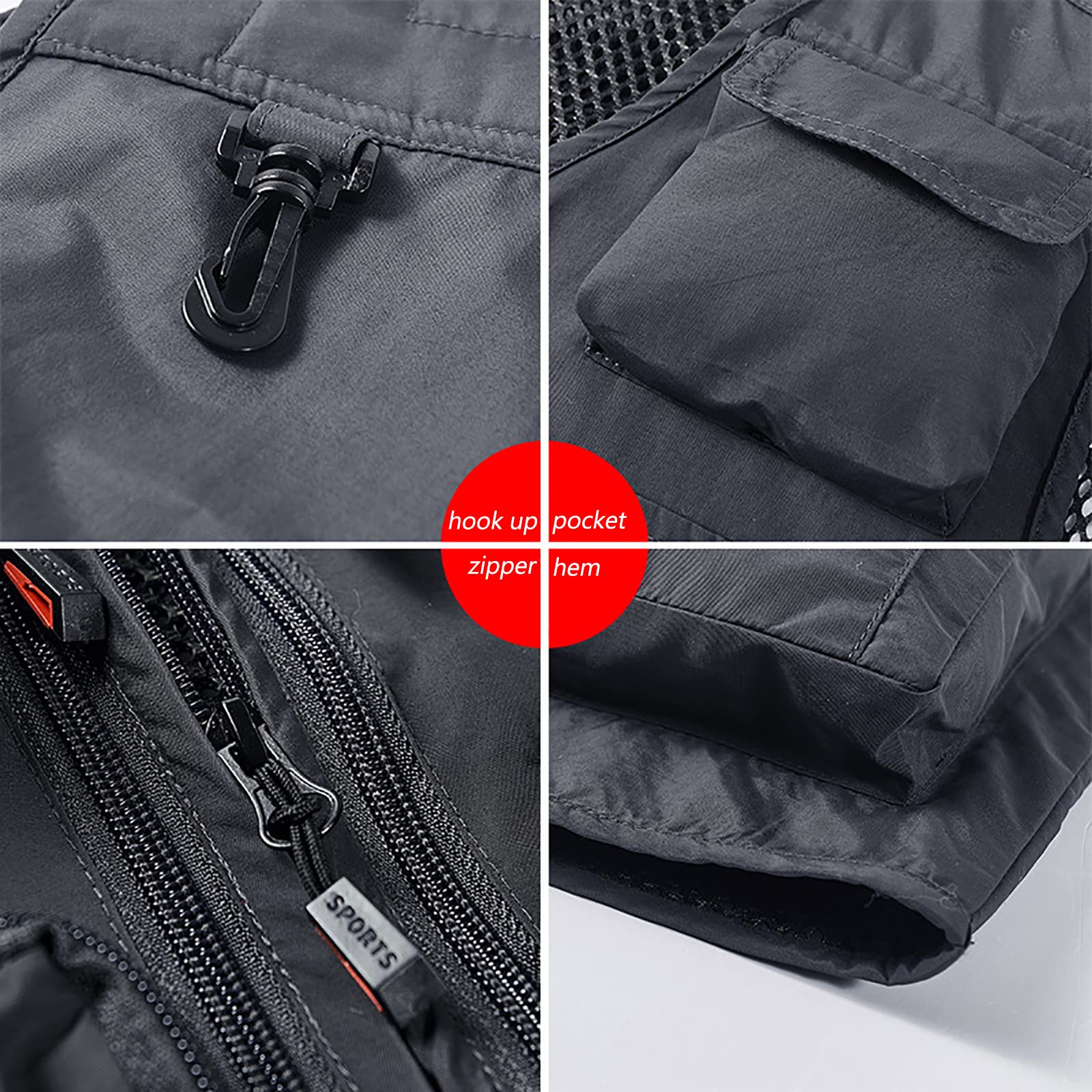 Chaleco de Pesca Hombres Multi-Bolsillos Sin Mangas Fotografía Chaquetas para Trabajo Camping Senderismo(Size:XXL,Color:Azul)