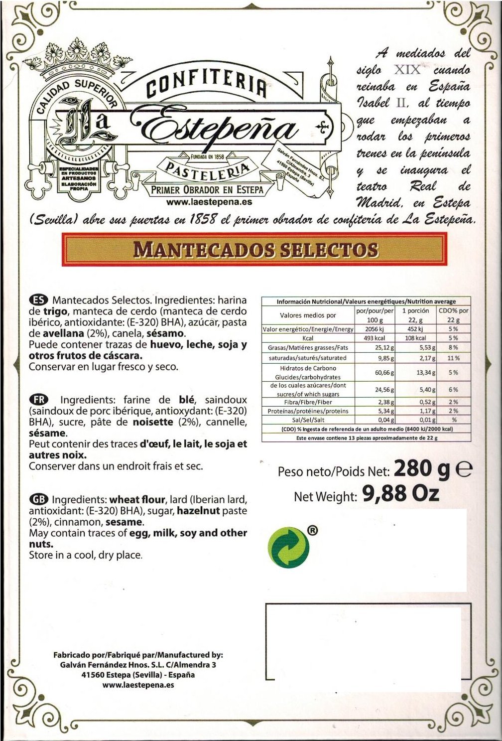 Mantecados Selectos - La Estepeña - 280 Gr