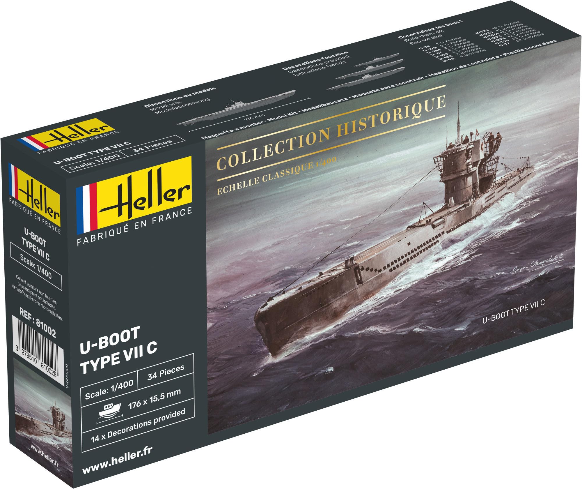 Heller 81002 - Modellino da Costruire, Sottomarino U Boot, Scala 1:​400 [Importato da Francia]